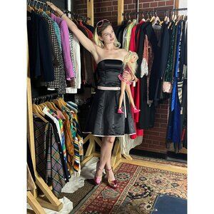 Jessica McClintock for Gunne Sax Black Pink Strapless A-line Dress With Bow Deta